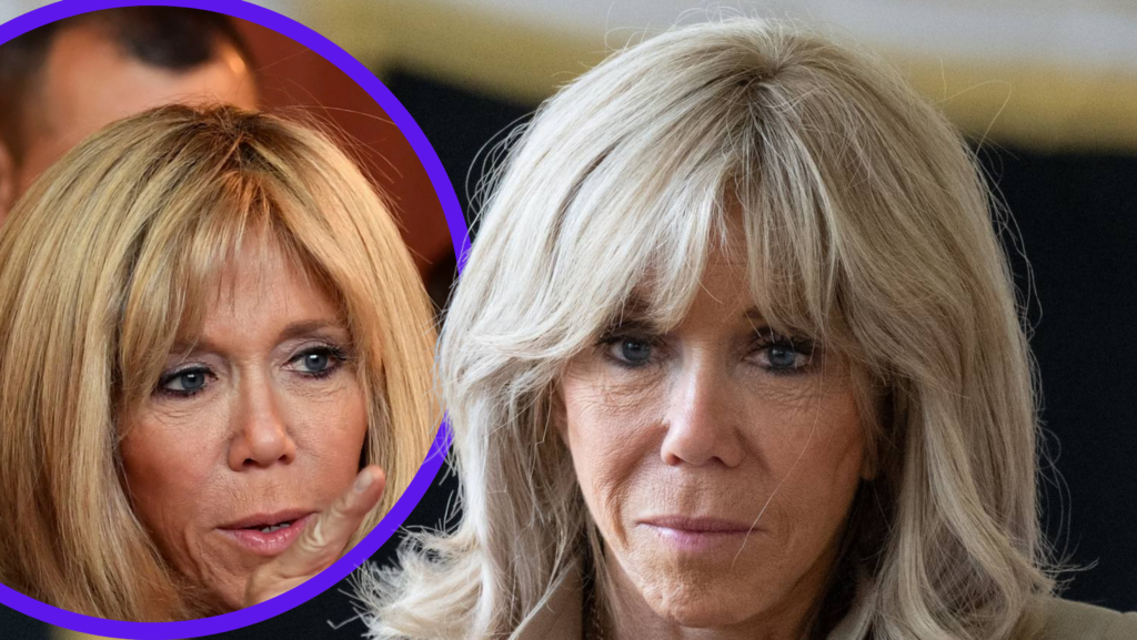 alt="Brigitte Macron Haare blond stufiger Schnitt"