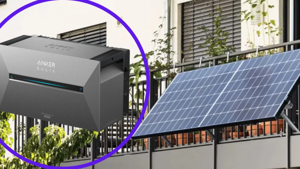Balkonkraftwerk mit Speicher für die Nutzung von Energie außerhalb der Spitzenzeiten Balkon-Solarsysteme auf einem Stadtbalkon installiert